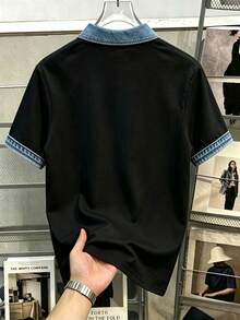 Daypath Men's Summer Casual Contrast Color Striped Polo Shirt - Black - View 2