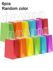 1/6/12/Pcs Fresh Macaron White Kraft Paper Bags, Minimalist Solid Color Textured Tote Bags, Multipurpose Gift Wrapping & Storage Bags For Daily Use - Multicolor - View 8