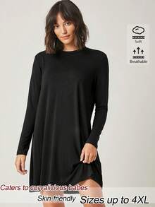 SHEIN BASICS فستان طويل الأكمام بلون موحد كاجوال غربي متعدد الاستخدامات مقاس كبير خريف رسمي عطلة أسود - الأسود - مشاهدة 3