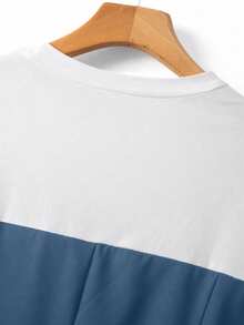 GlowEve CURVE Setelan 2 potong wanita ukuran plus, warna polos kontras, rajutan ikat 2 in 1, atasan kaos lengan pendek dan celana panjang longgar lurus, cocok untuk pakaian kasual sehari-hari. - Biru - View 5