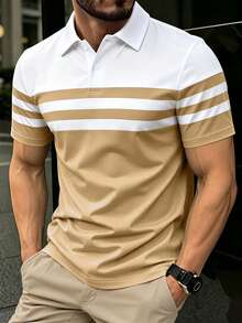 Manfinity Homme 男士條紋短袖休閒通勤 Polo 衫 - 彩色 - 查看 5