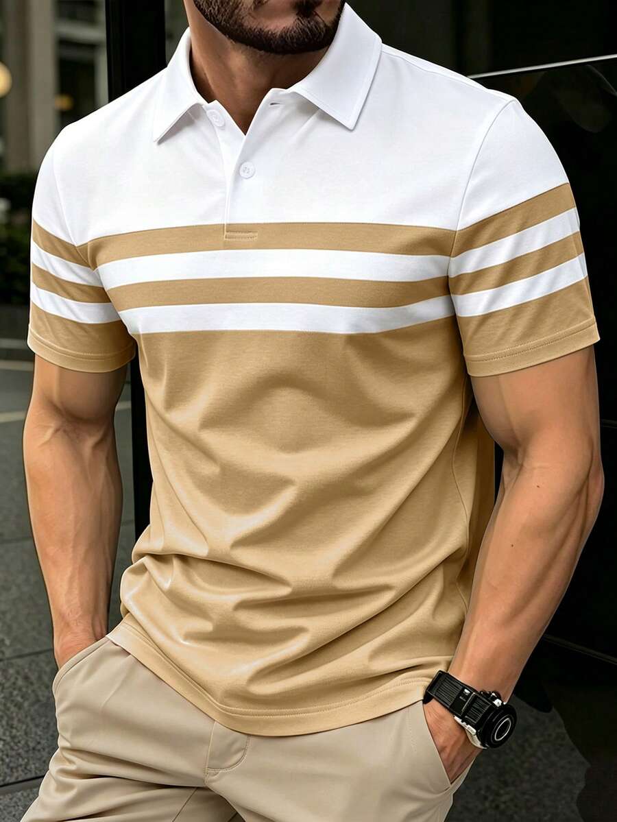 Manfinity Homme Men's Striped Short Sleeve Casual Commute Polo Shirt - Multicolor - View 1