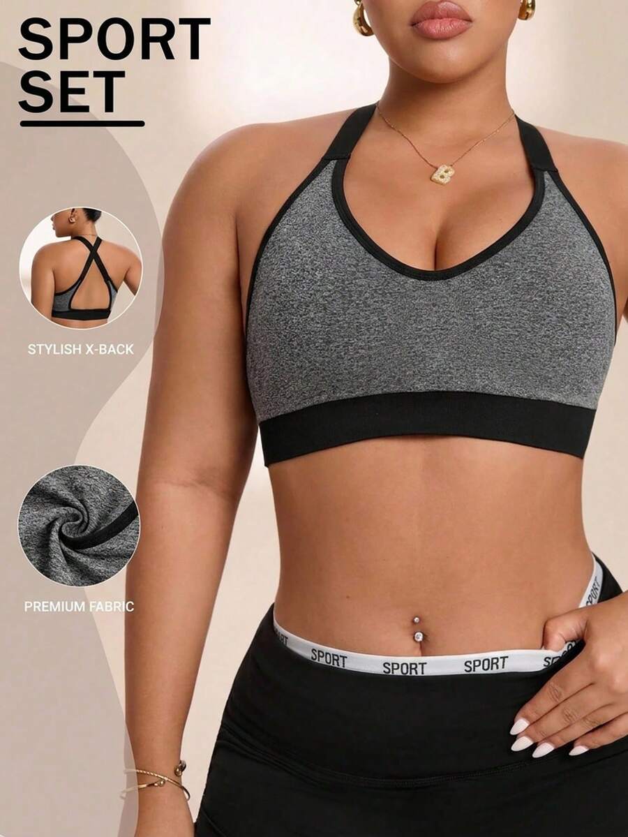 SHEIN Unity 女款大尺碼拼色休閒日常運動內衣 - 黑色 - 查看 1