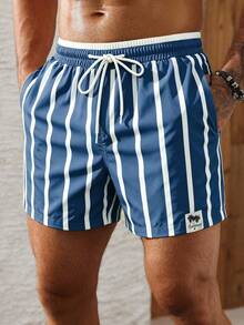 Palasendo Pantalones cortos de playa con rayas de color contrastante para hombre - Neblina azul - Ver 5