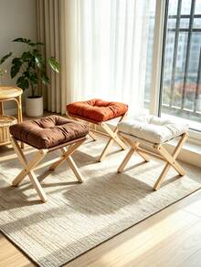 1pc Foldable Beech Wood Low Stool With Storage For Home Living Room, Sofa Footrest With Soft Breathable Cushion. - Multicolor - View 7