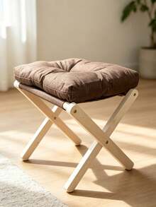1pc Foldable Beech Wood Low Stool With Storage For Home Living Room, Sofa Footrest With Soft Breathable Cushion. - Multicolor - View 5