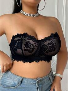 Divavoom 1pc Lace Plus Size Underwire Bandeau Bra - Black - View 5