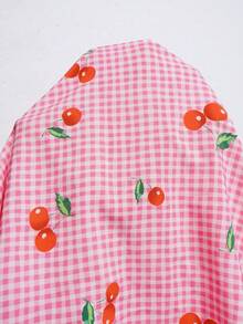 Elenzga elegantes süßes Blumen-Allover-Kirschmuster ärmelloses Hemdkragen einreihiges großes A-Linien-Kleid in Große Größen, schlankmachendes mehrschichtiges Patchwork-Kuchenrock-Design, geeignet für tägliches Pendeln, Ausflüge, Urlaub, Party, Date, Reisen - Pink - Übersicht 6