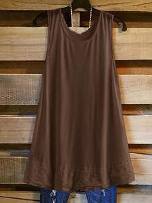 Rusticease Women's Plus Size Lace Patchwork Tank Top - Brown - View 2