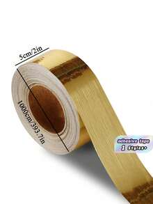 1 Rollo de Cinta Adhesiva Dorada (Acabado Dorado Cepillado); Borde de Papel Tapiz Desgarrable y Pegable; Decoración DIY Impermeable Adecuada para Baños, Cocinas, Paredes, Techos, Pisos y los Bordes de Gabinetes o Azulejos. - Dorado - Ver 2