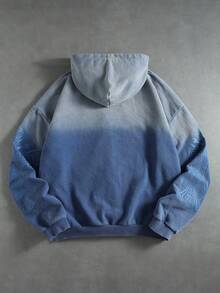 ROMWE MEN Men's Zip-Up Hooded Cross Embroidery Washed Sweatshirt - Blue - View 3
