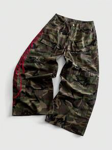 ROMWE MEN Jeans holgados con patrón bordado de camuflaje para hombre - Multicolor - Ver 2