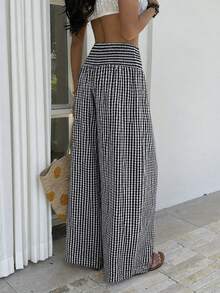 Sunnyshic Women's Elegant Plaid Long Pants - Black - View 4