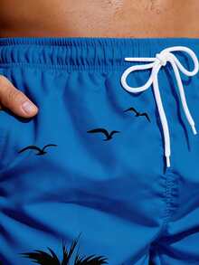 Manfinity KASUA Men's Vacation Palm Tree Print Drawstring Waist Pocket Beach Shorts - Royal Blue - View 4
