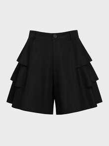 Sweetra Summer New Design Niche Black Straight Leg Casual High Waist Slimming Elegant Versatile Plus Size Pleated Shorts Brunch Party - Black - View 1