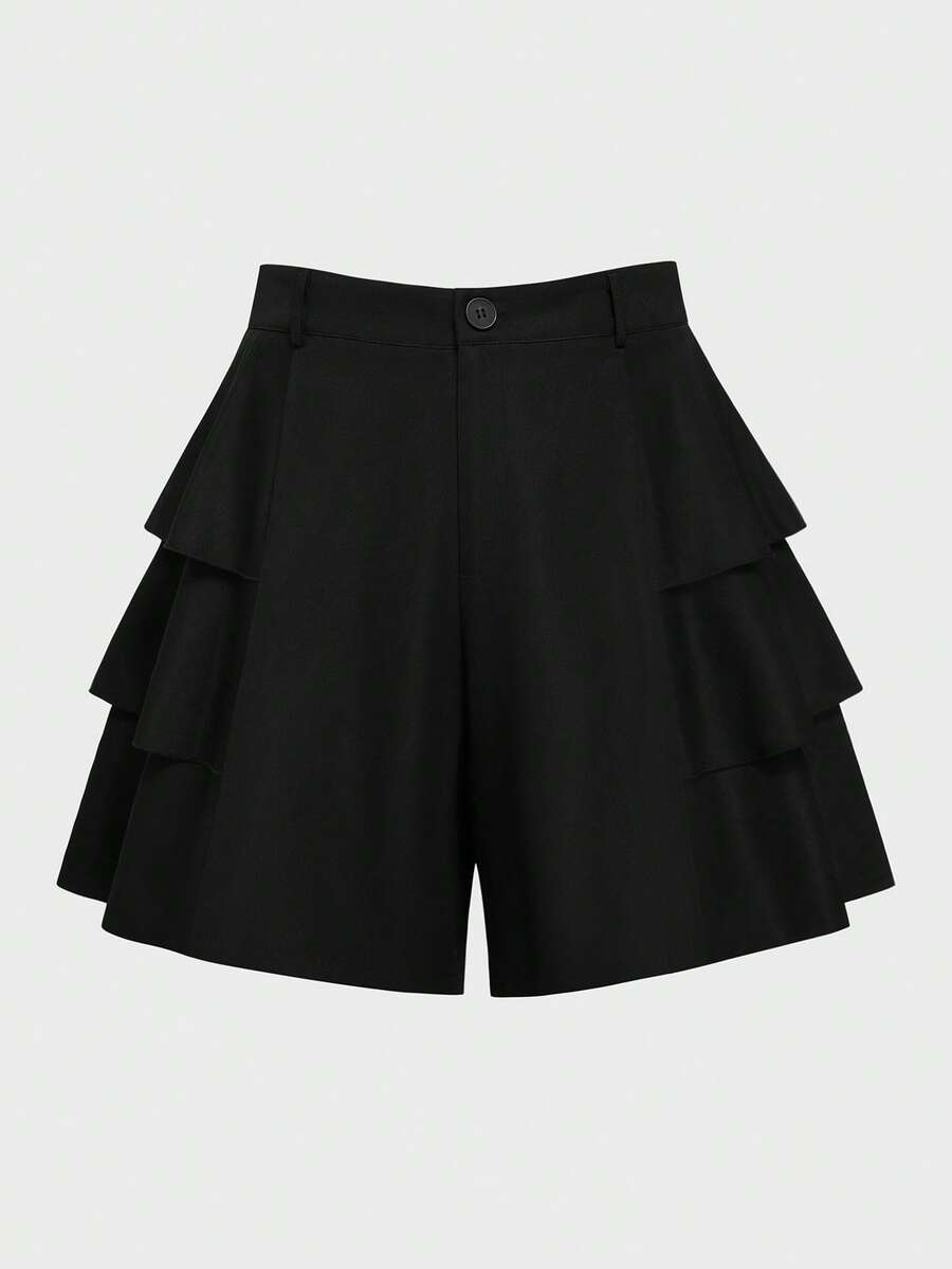 Sweetra Summer New Design Niche Black Straight Leg Casual High Waist Slimming Elegant Versatile Plus Size Pleated Shorts Brunch Party - Black - View 1