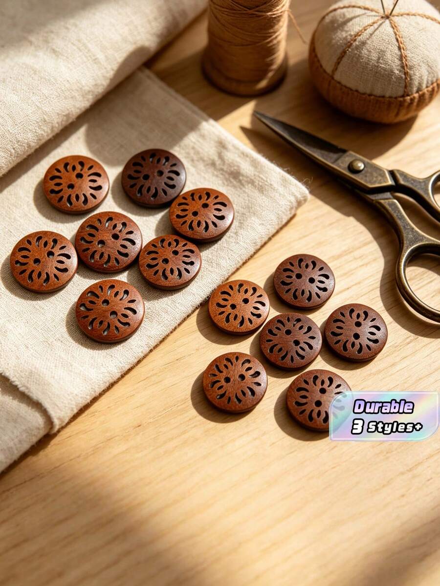 Chrysanthemum Shaped Wooden Coat Buttons, Premium Wood Buttons For Coat, DIY Clothing Sewing Accessories, Perfect For Overcoat, Jacket And Garment Making - multicolor - View 1