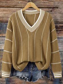 Rusticease Plus Size Casual Vacation Jacquard Contrast Color Long Sleeve Sweater Everyday Autumn Clothes Casual Traditional Country Olive Green Fall Fashion 2026 - Multicolor - View 6
