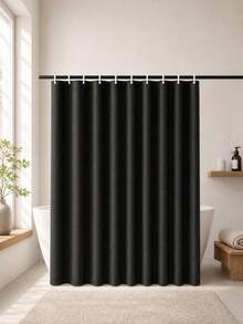 1 pieza Cortina de ducha gruesa e impermeable, cortina de ducha de lino sintético negro con ganchos de metal - Tela gruesa de secado rápido para privacidad y decoración del baño - Negro - Ver 9