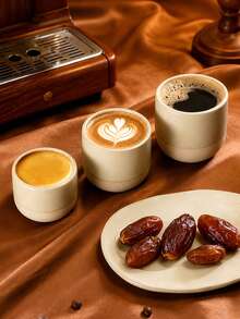 Shoxil 1件装陶瓷咖啡杯，咖啡杯，茶杯，拿铁杯，浓缩咖啡杯，微波炉和洗碗机适用，礼品，适用于婚礼、节日等场合 - 米色 - 查看 3