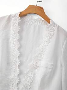 GlowEve CURVE Plus Size Women's Fashion Decorative Lace Short Sleeve Elegant Blazer - White - View 6