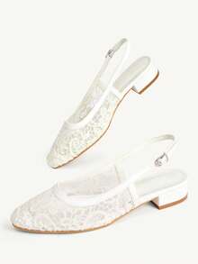 CUCCOO CHICEST Women Shoes Round Heel White Lace Mesh Back Lift Sexy Fashion Elegant Daily Versatile Banquet Party Flat Shoes - White - View 6