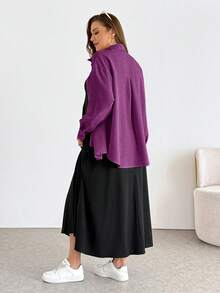 SHEIN Essnce Plus Size Women's Solid Color Spaghetti Strap Dress And Long Sleeve Cardigan Casual Daily 2-Piece Set - Red Violet - View 4