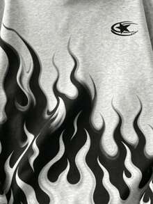 Tween Boy Flame Print Sweatshirt - Black - View 5