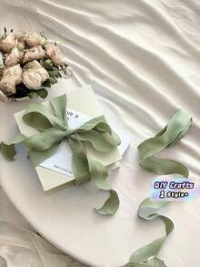 Matcha Green Ruffled Ribbon For Gift Wrapping Party Decor, Stretchy Elastic Floral Ribbon For Wedding Bouquet DIY Bow Crafts, Boho Chic Hair Ties & Graduation Party Supplies - Green - View 1