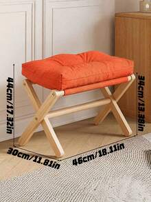 1pc Foldable Beech Wood Low Stool With Storage For Home Living Room, Sofa Footrest With Soft Breathable Cushion. - Multicolor - View 3