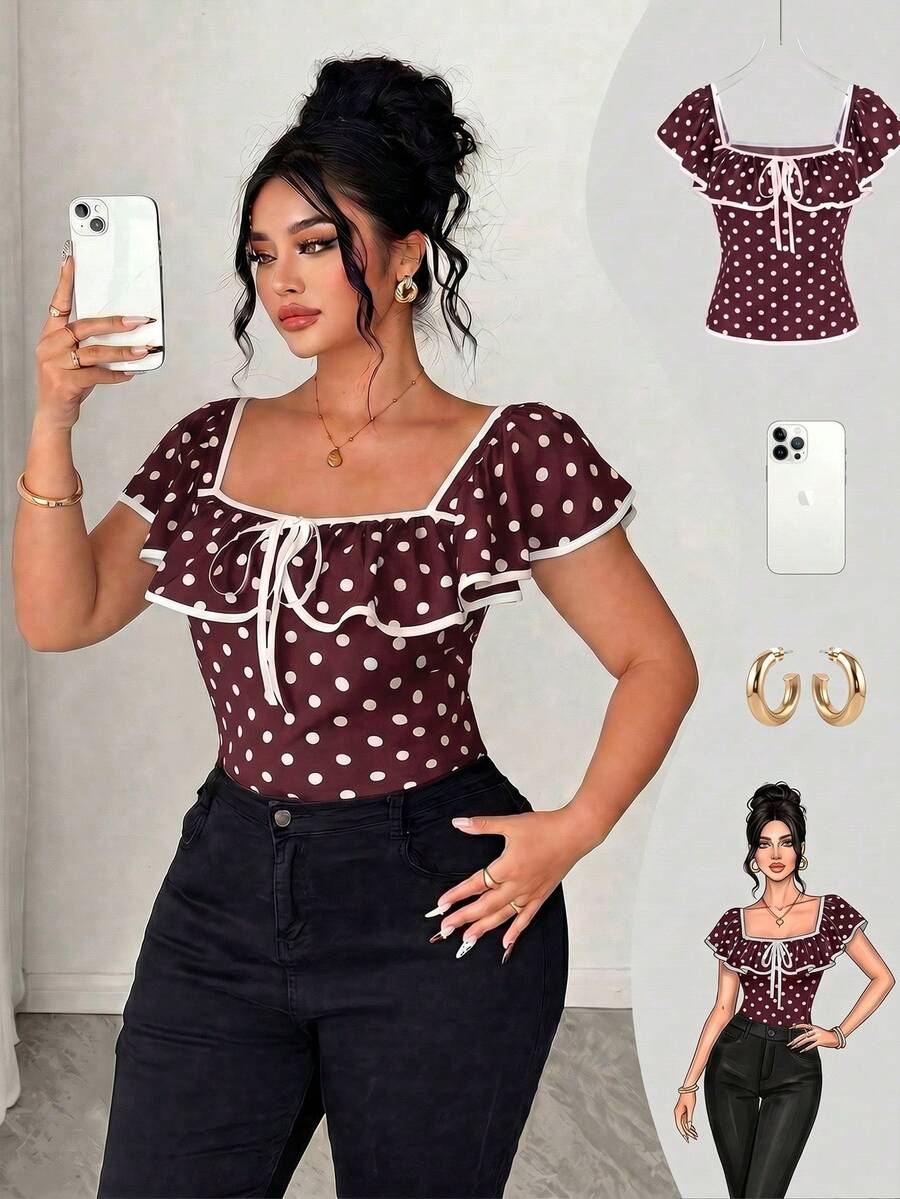 SHEIN LUNE CURVE Plus Size Women's Knitted Top T-Shirt Elegant Romantic ...