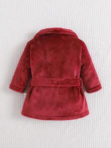 Cozy Pixies 新生兒男嬰女嬰純色抓絨內裡長袖前綁帶睡袍，舒適居家服，秋冬款 - 酒紅色 - 查看 2