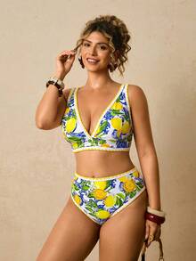 Travachic Conjunto de bikini con estampado de limón para mujer talla grande para vacaciones en la playa - Multicolor - View 3