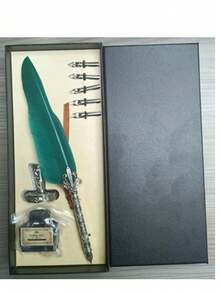 1 Feather Pen Set, Shiny Feather Pen Set, Retro Calligraphy Ink Pen (Including Ink), 2 Replacement Pen Tips, Pen Holder, Luxurious Retro Signature Pen, Easter And Halloween Letter Writing Pen. - Multicolor - View 7