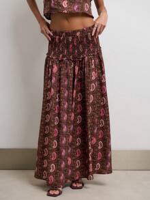 Nöista Conjunto de dos piezas con estampado paisley, mangas con volantes y falda maxi para looks de vacaciones de verano - Marrón - View 5