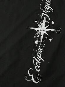 ROMWE MEN Kaos Pria Lengan Pendek Longgar dengan Motif Cetak - Hitam - View 2