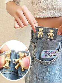6/4/2Pcs Bear Pattern Sewing Buttons For Jeans, No-Sew Detachable Bear Waist Buckle Pants Waist Adjuster, Decorative Buttons For Skirts, Pants Waist Adjustable Buttons - Multicolor - View 1