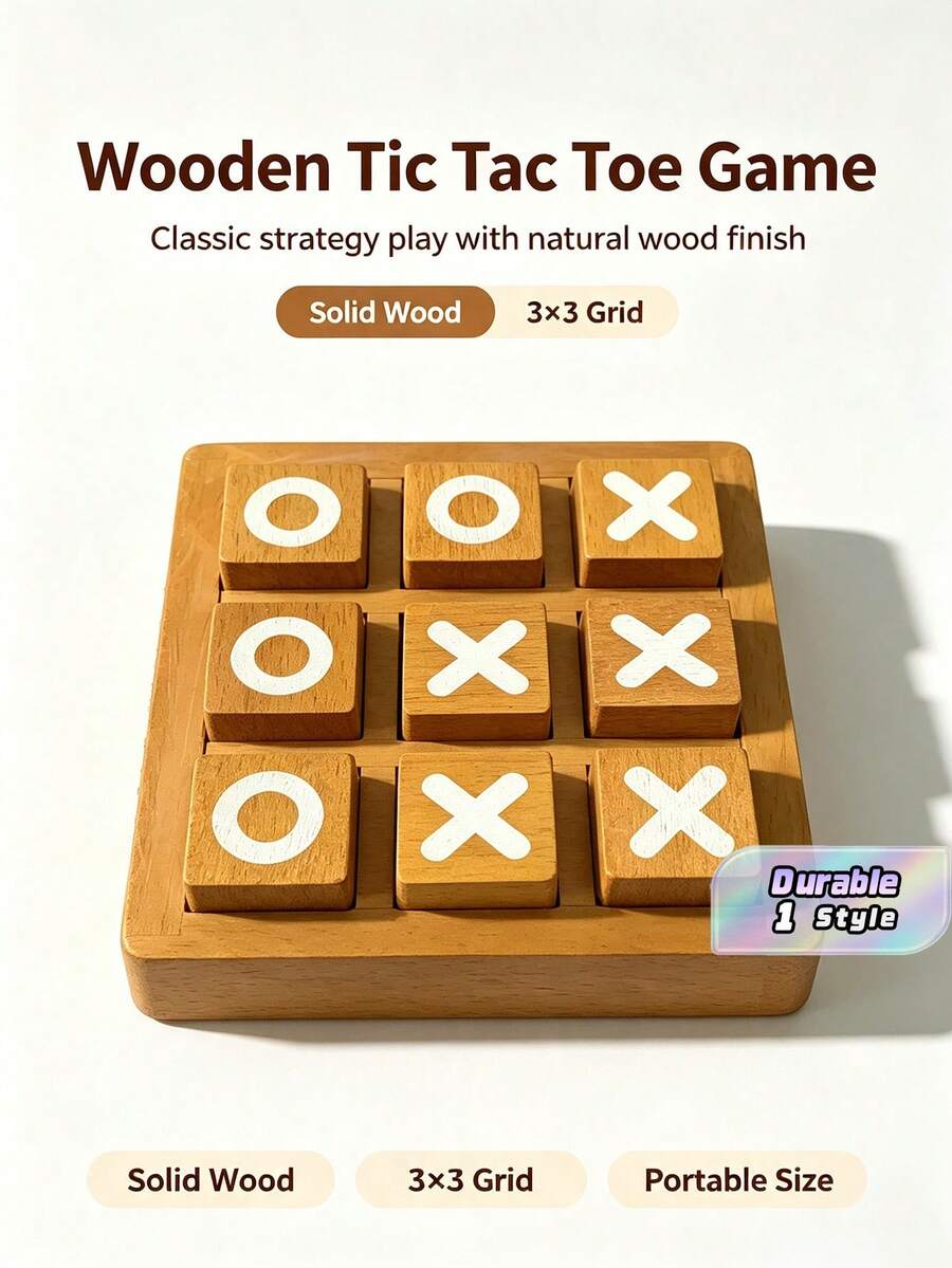 1 Piece Wooden Tic Tac Toe Board Game, Classic XO Blocks Strategy Game, Parent-Child Interactive Desktop Game, Fun Leisure Table Game Perfect For Family Gathering And Party Entertainment - multicolor - View 1