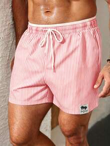 Palasendo Pantalones cortos de playa con cordón en la cintura a rayas para vacaciones de hombre, vacaciones - Rosa - Ver 5