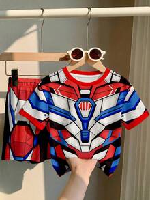 Young Boy Casual Mecha Graphic Print Minimalist T-Shirt Set - Multicolor - View 5