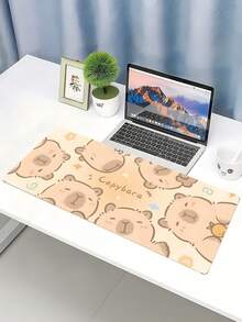 Cute Capybara Cartoon Large Mouse Pad Non Slip Desk Mat With Stitched Edge Rubber Base, Computer Keyboard Pad For Office Home, Funny Gift For Women - beige - View 5