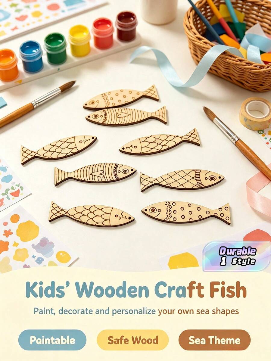 50 Pieces Assorted Wooden Fish Shaped Ornaments, Unique Carved Design Wood Hanging Pendants, Fun Fish Shape DIY Craft Decorations, Perfect For Holiday, Party, Celebration And Hanging Decor - multicolor - View 1