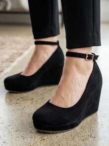 Sandalias de plataforma plana para dama - Negro - Ver 2