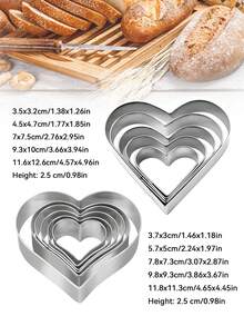 5件套心形饼干模具，情人节心形，不锈钢饼干模具，适用于周年纪念日、婚礼、订婚、情人节等场合。 - 銀色 - 查看 2