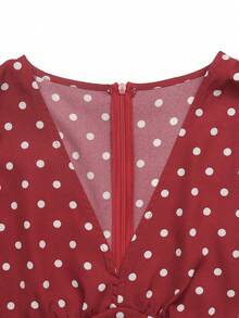 Celisse Women's Deep V-Neck Polka Dot Casual Romantic 1950s Vintage Party Vacation Travel Dress White Polka Dot Summer - Red - View 7