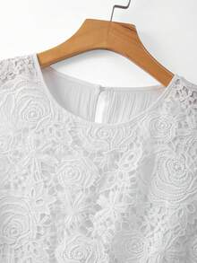 GlowEve CURVE Plus Size Women's Rose Embroidered Lace French Elegant Vintage Minimalist Fresh Lady Ruffle Hem Design Camisole Dress - White - View 3