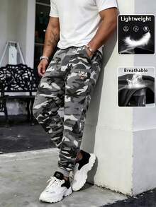 Gym Rark Men's Autumn/Winter Camouflage Letter Print Design Casual Outdoor Sports Jogging Long Pants - Grey - View 8