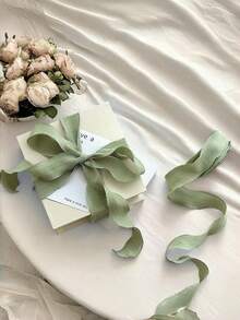 Matcha Green Ruffled Ribbon For Gift Wrapping Party Decor, Stretchy Elastic Floral Ribbon For Wedding Bouquet DIY Bow Crafts, Boho Chic Hair Ties & Graduation Party Supplies - Green - View 3
