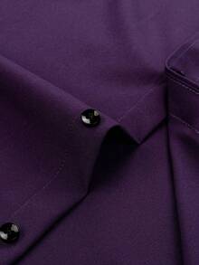 Manfinity Mode Men's Casual Versatile Embroidery Detail Short Sleeve Formal Shirt - Purple - View 6