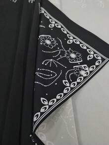 Breezaya 大码女式印花不对称肩部休闲百搭日常衬衫 - 黑色 - 查看 7